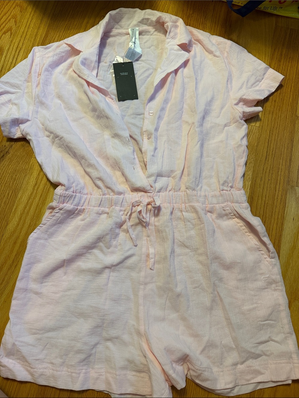 Fabletics Light Pink Short Sleeve Linen-Blend Romper
